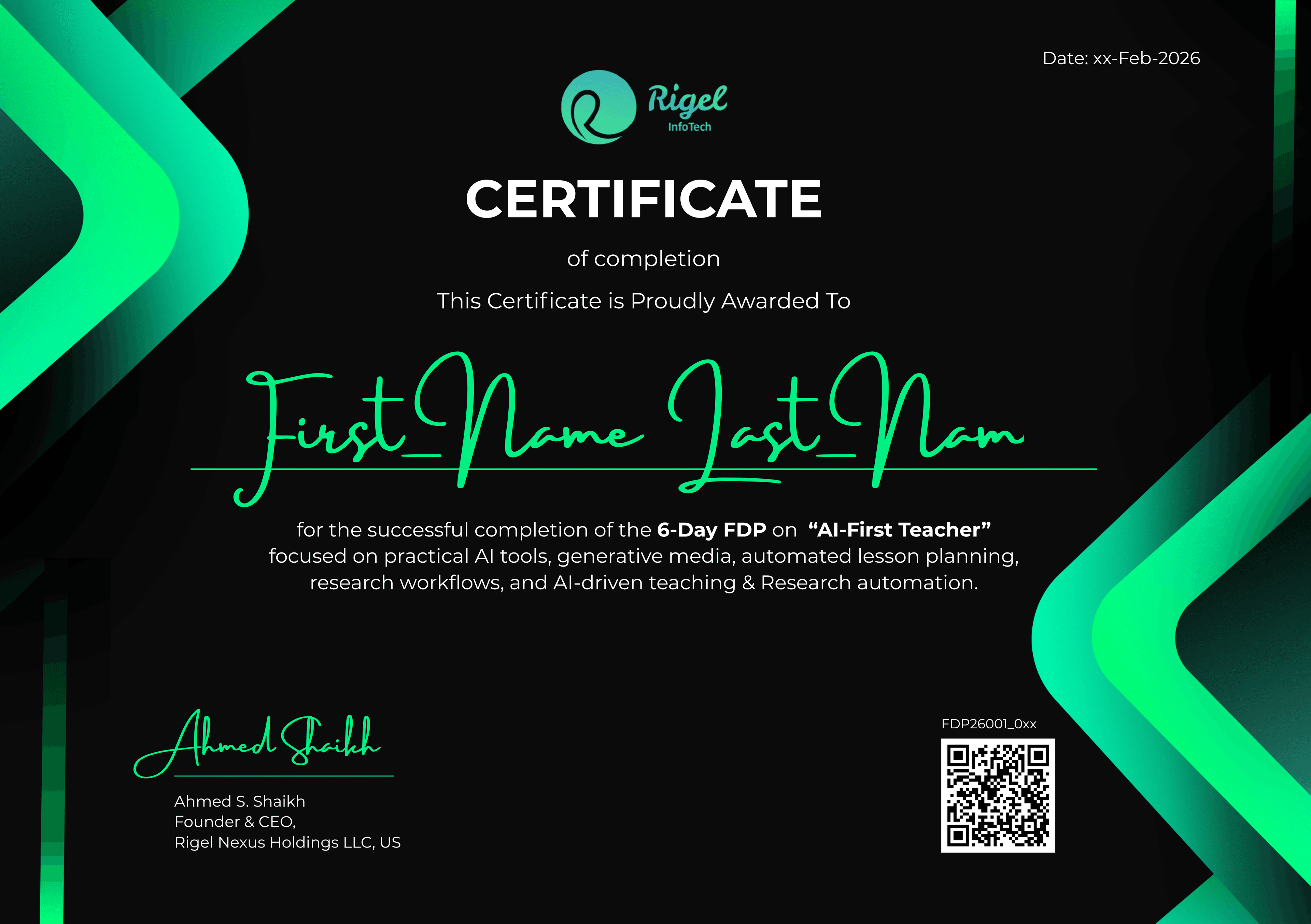 Rigel Infotech Certificate